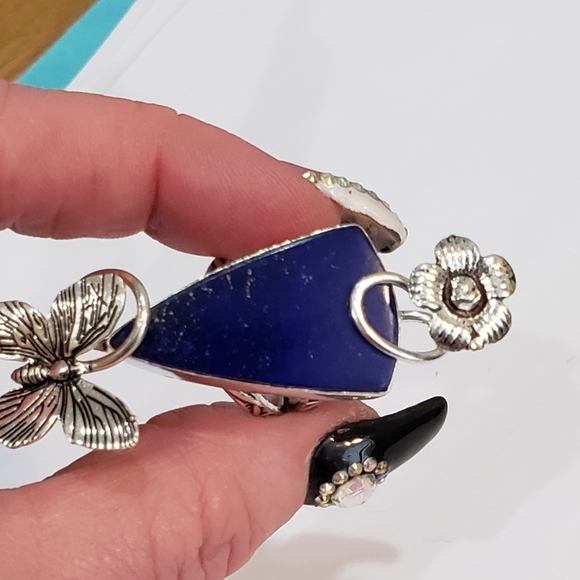 Lapis lazuli gemstone, 925 silver ring, natural stone, flower design ring - Picture 14 of 14